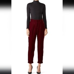 PatBO Burgundy High-Waist Slim Velvet Trousers Women's 12 EUC
